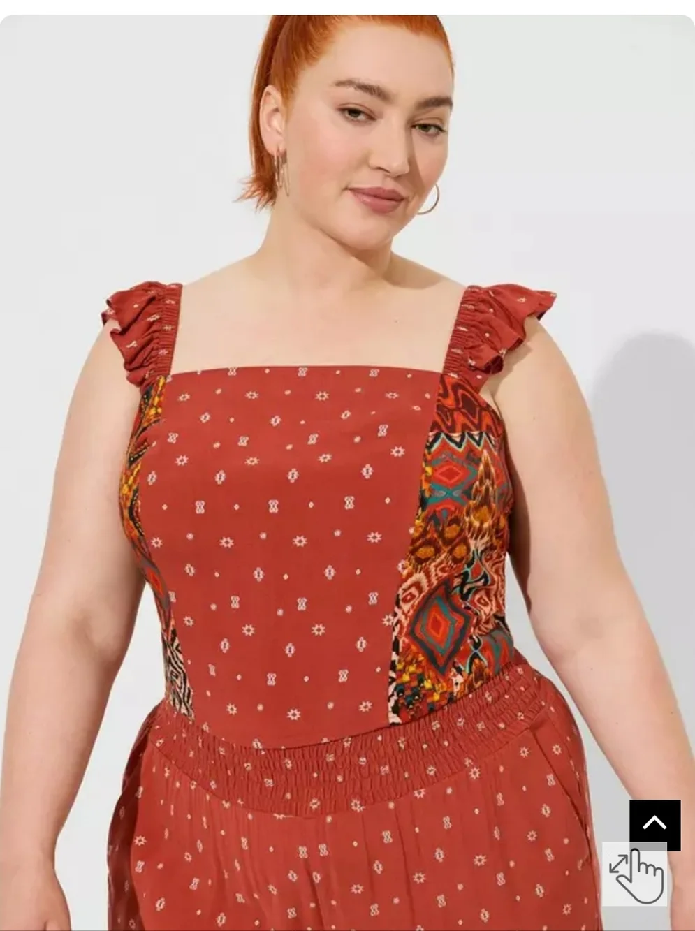 **Rust Printed Wide-Leg Tank with Ruffle Straps And Matching Pants** - Picture 3 of 7